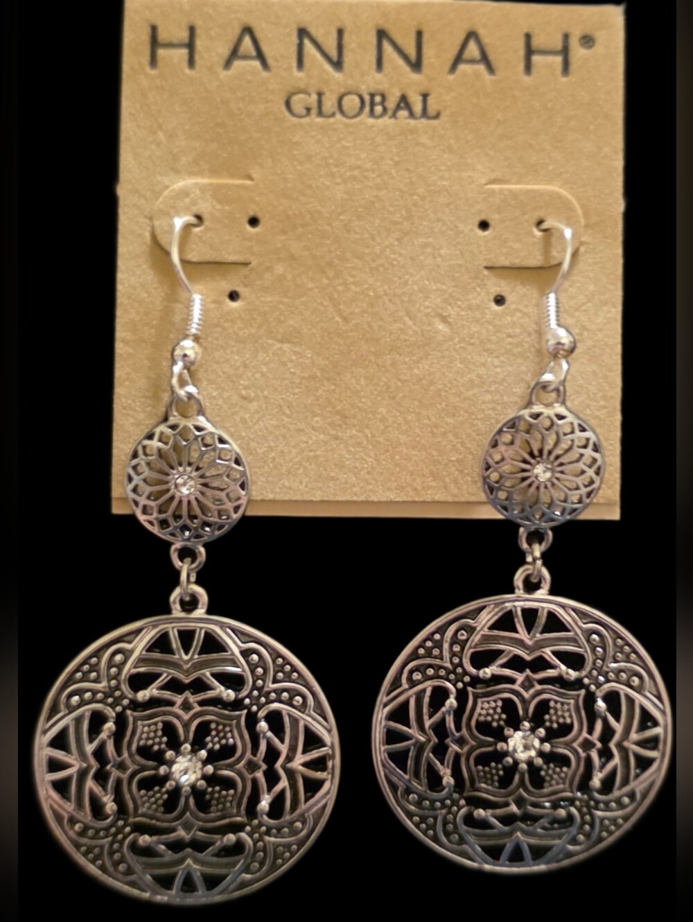 Silver-Tone Filigree Medallion Drop Earrings